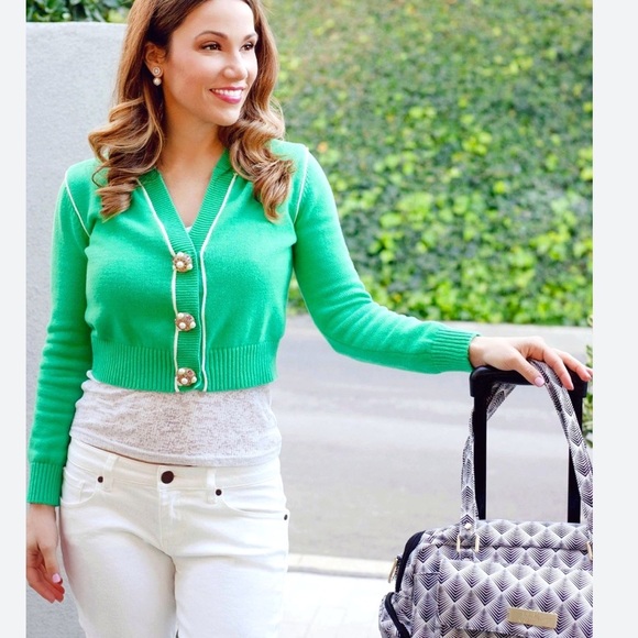 CAbi Sweaters - CAbi Kelly Green Embellished Jewel Button Front Cardigan